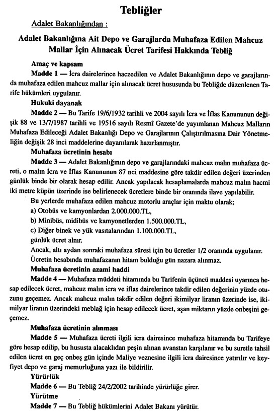 2002 Yılı Adalet Bakanlığı Yediemin Ücret Tarifesi 2 2002 Yili 1